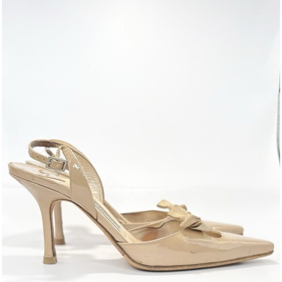 Jimmy Choo Nude Slingback Pumps w/ Ribbon Detail Patent Leather Sz EU 36.5 6.5 - Picture 2 of 14